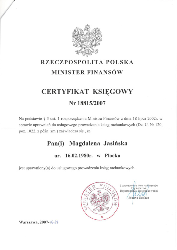 Certyfikat Księgowy